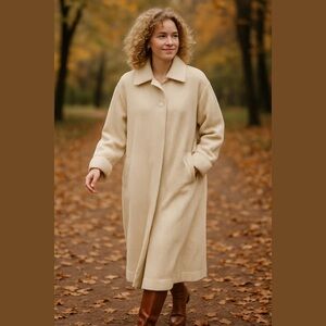 80s OS INTERNATIONAL CREAM WIDE WHALE CORDUROY LONG MIDI TRENCH COAT SZ 16